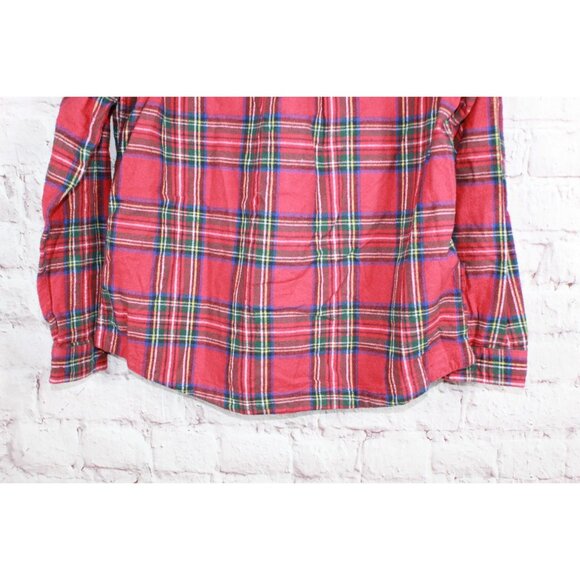 LL Bean Scotch Plaid Flannel Shirt Relaxed Zip Hoodie Cotton Red Medium - Picture 10 of 12